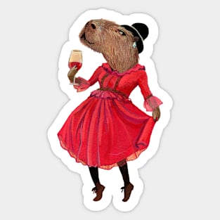 Lady Capybara wearing red dress Sticker